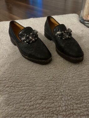🤎PETER KAISER BLACK EMBELLISHED LEATHER LOAFERS